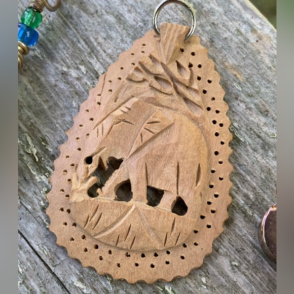 Mixed Necklace Pendant Jewelry Lot Wooden Elephant, Sea Glass, Whistle, copper - Picture 2 of 7